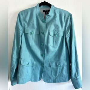 Style & Co Petite 100% Linen Women’s Sz 14P  Turquoise Embroidered Button Jacket